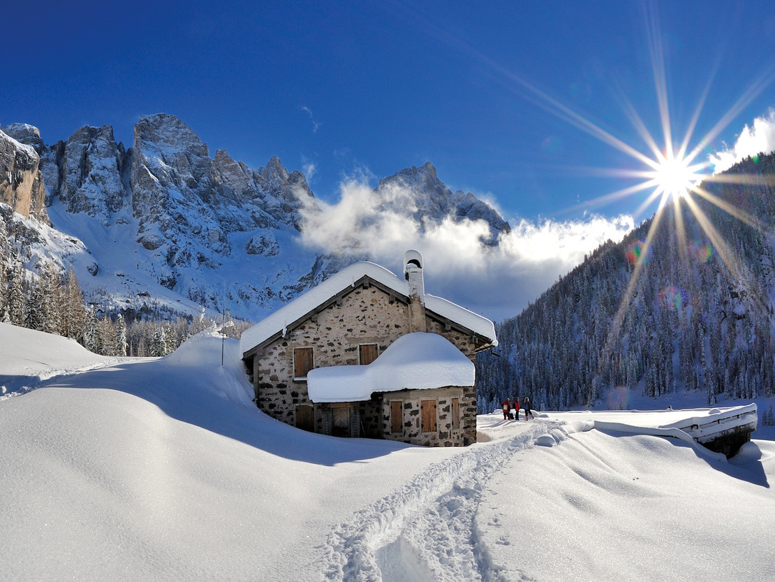 Snow landscape with hut