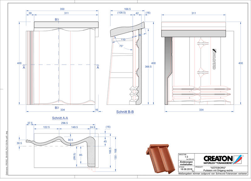Product CAD file GÖTEBORG chaperonpan gevelpan rechts beton PultOGR