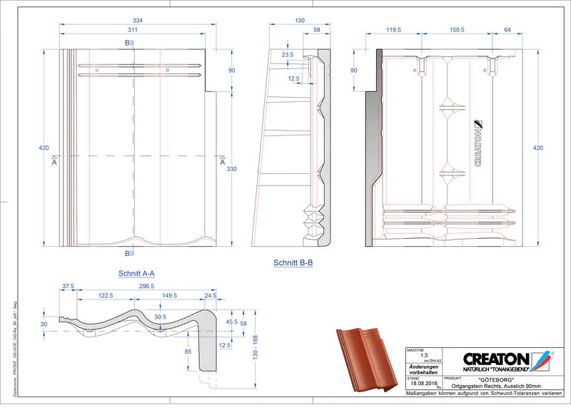 Product CAD file GÖTEBORG chaperonpan gevelpan rechts beton PultOGR-90